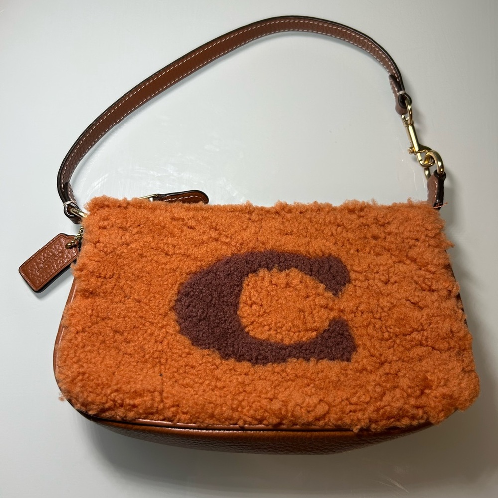 Coach Orange Sherpa Mini Shoulder Bag with Brown 'C' Accent